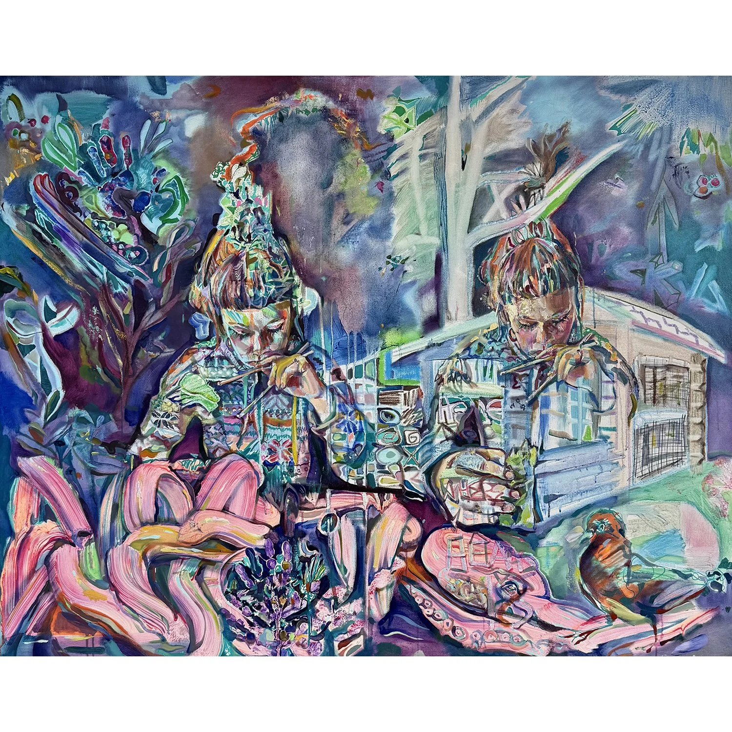 Geoff Farnsworth "Double Chopstixx" mixed media on canvas, 48" x 60"