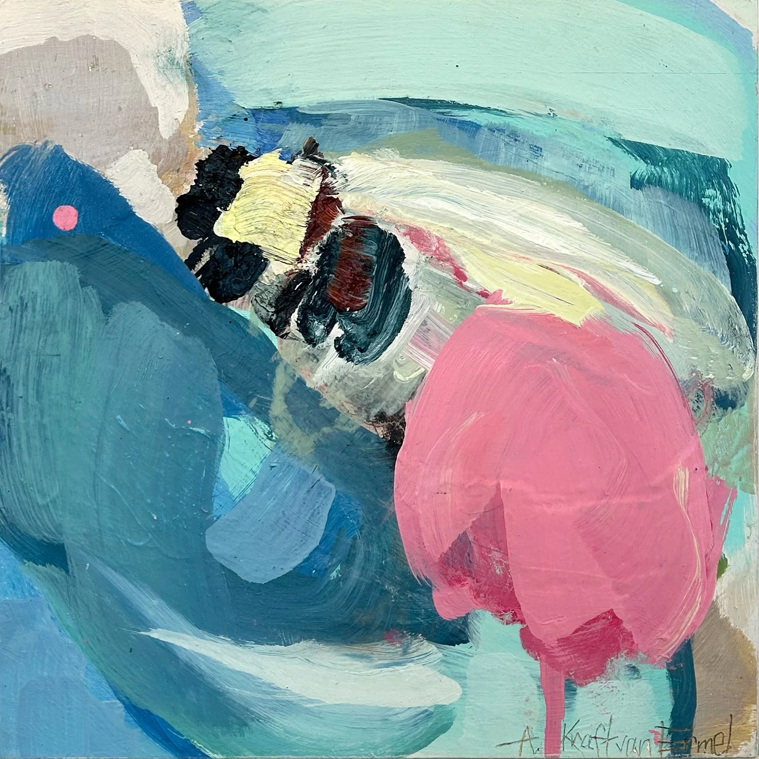 Annette Kraft van Ermel "Blue Zone #1" mixed media on panel, 12" x 12"