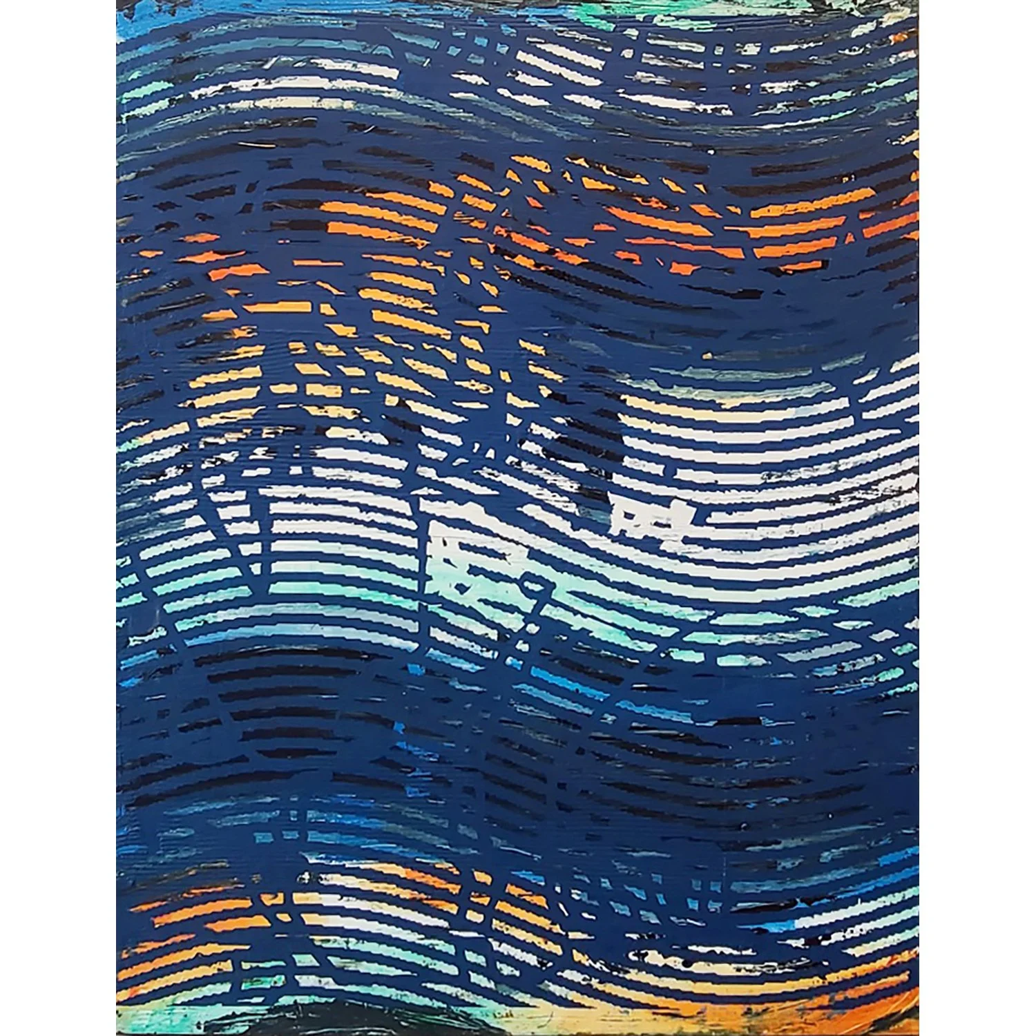 abstract painting lines navy blue orange white green graphic