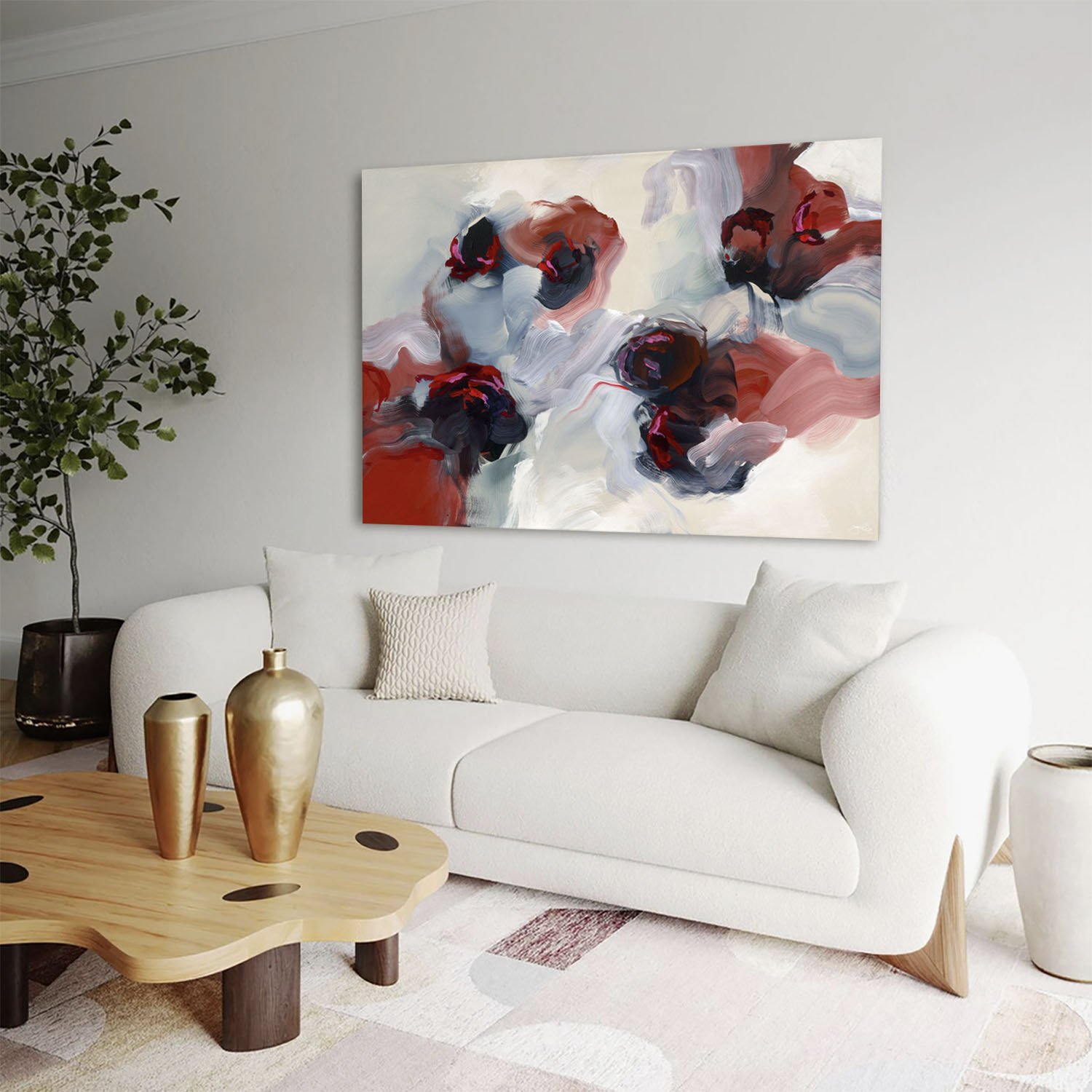 Julie Hawkins "Everything Means Nothing" acrylic on canvas, 40" x 60". Canvas Gallery Toronto. Artwork in-situ modern home living room.