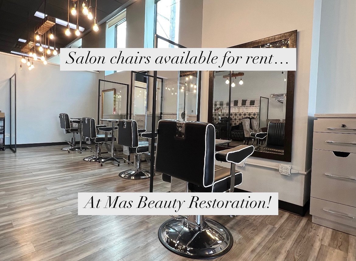 Want to take control of your career?

We now have chairs available for rent at Mas Beauty Restoration!
Located in Andersonville Chicago. 

Receptionists/Assistants, laundry, general cleaning and access to our selection of backbar shampoo, conditioner