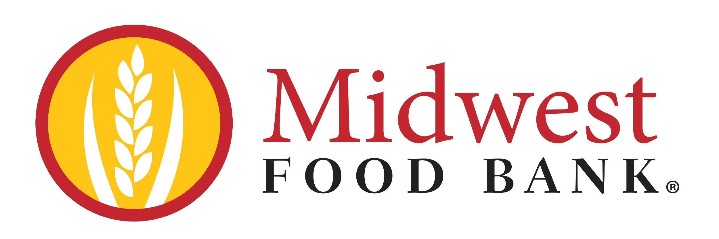 Midwest Food Bank Logo with an ear of wheat growing in a circle