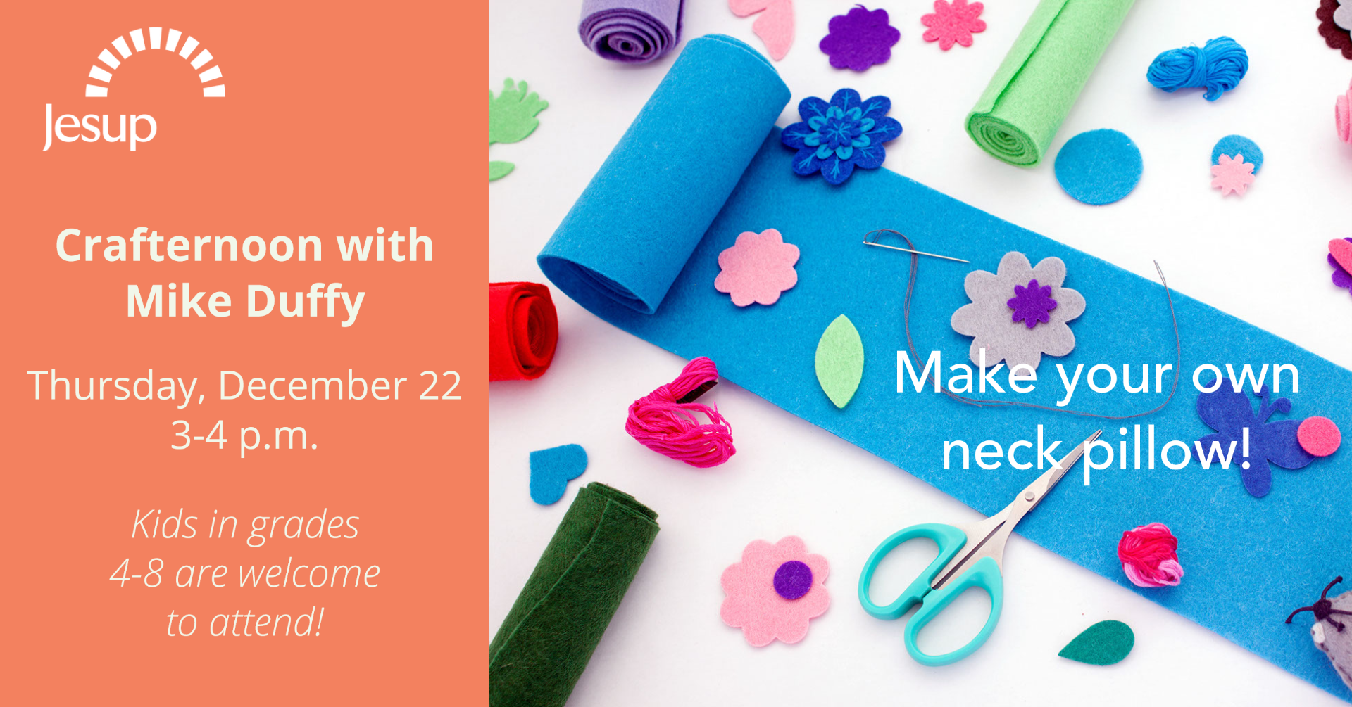 Crafternoon with Mike Duffy Make your own neck pillow — Jesup Memorial