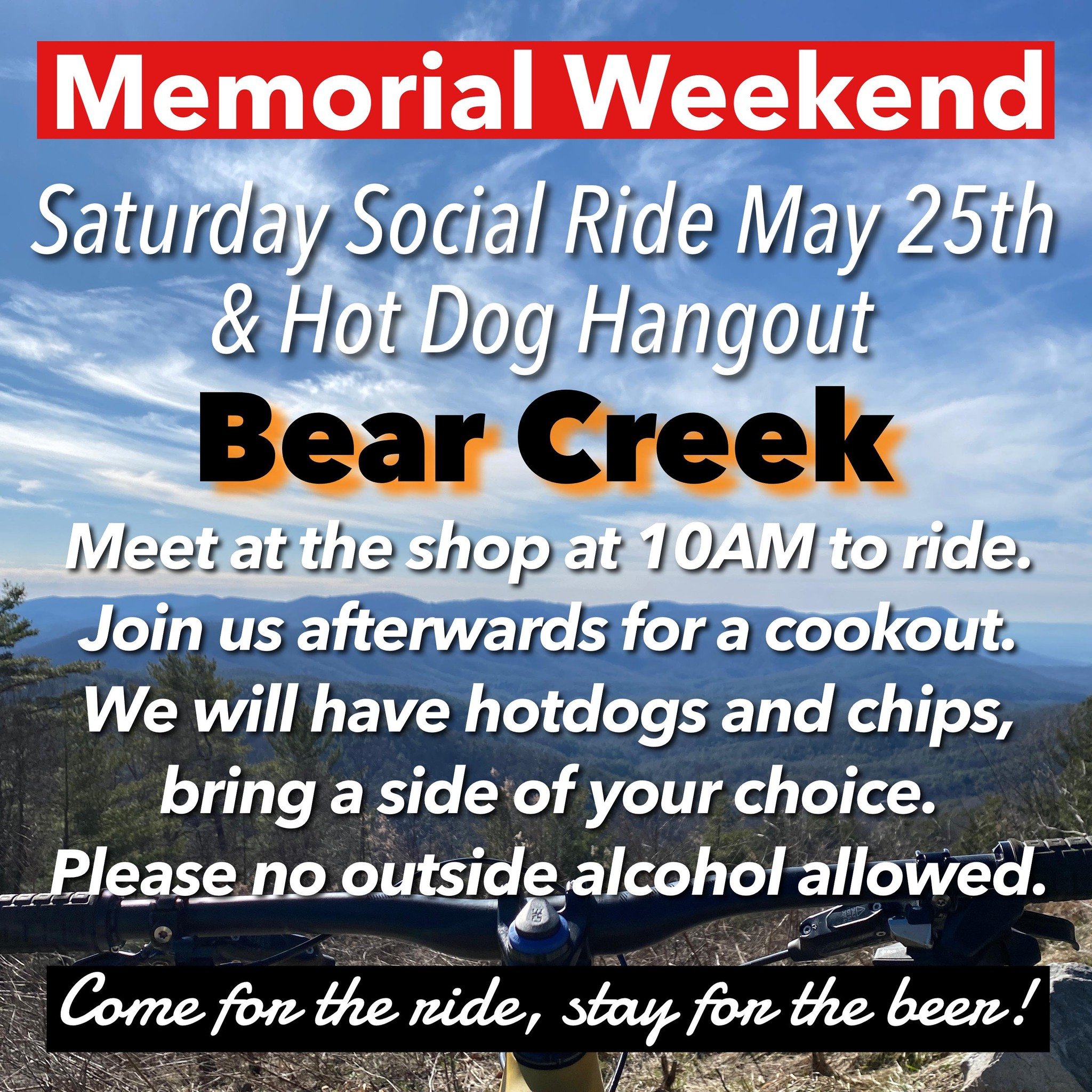 Mark your calendar! Join us for an awesome ride and stay afterwards as we grill hotdogs. Bring a side dish if you like, we have room in tha fridge! Sorry no outside alcohol allowed but all other drinks are welcome. See you there!