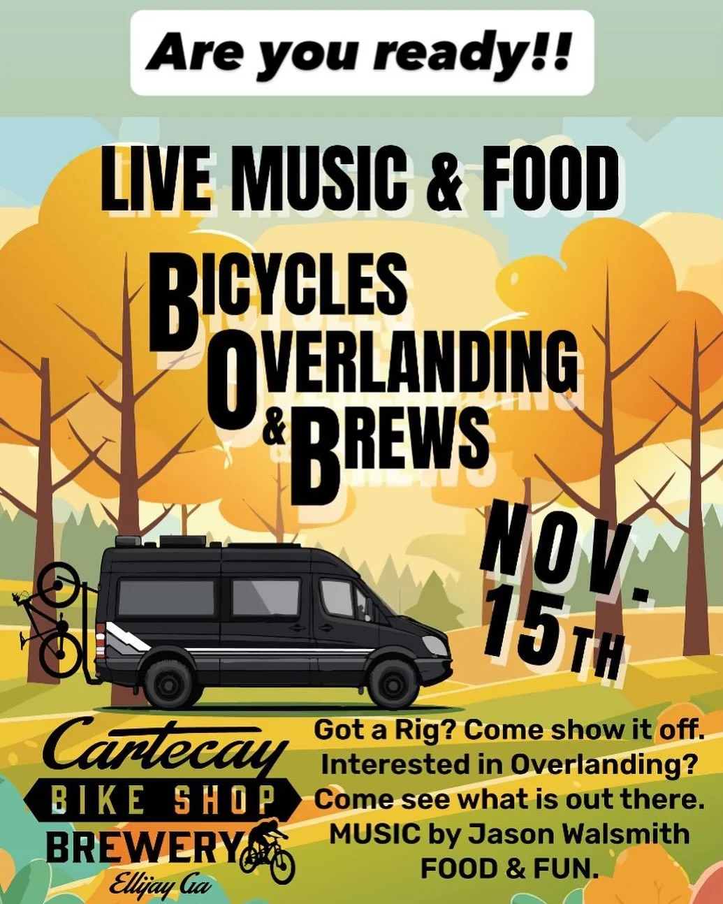 This Saturday join us for Pinhoti 2 and Overlanding rigs! Food, music and bikes too!