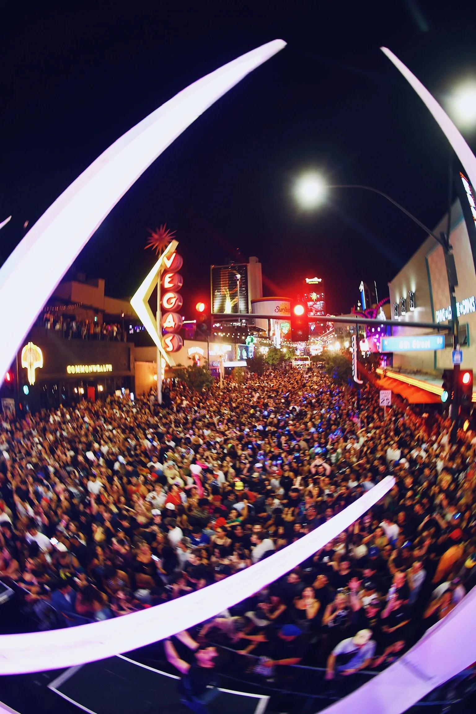 The pinnacle moment of the Major Lazer set with a massive confetti explosion over the Fremont East District, showcasing world-class event production by @dmahoneyphoto.