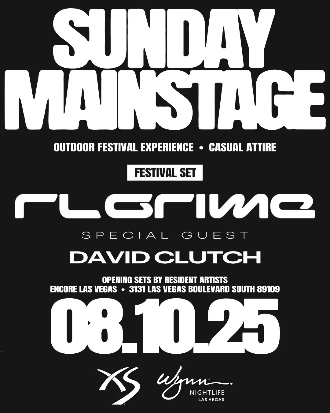 RL Grime David Clutch Festival Set at Sunday Mainstage 2025 at XS Las vegas flyer. Wynn Nightlife Las Vegas