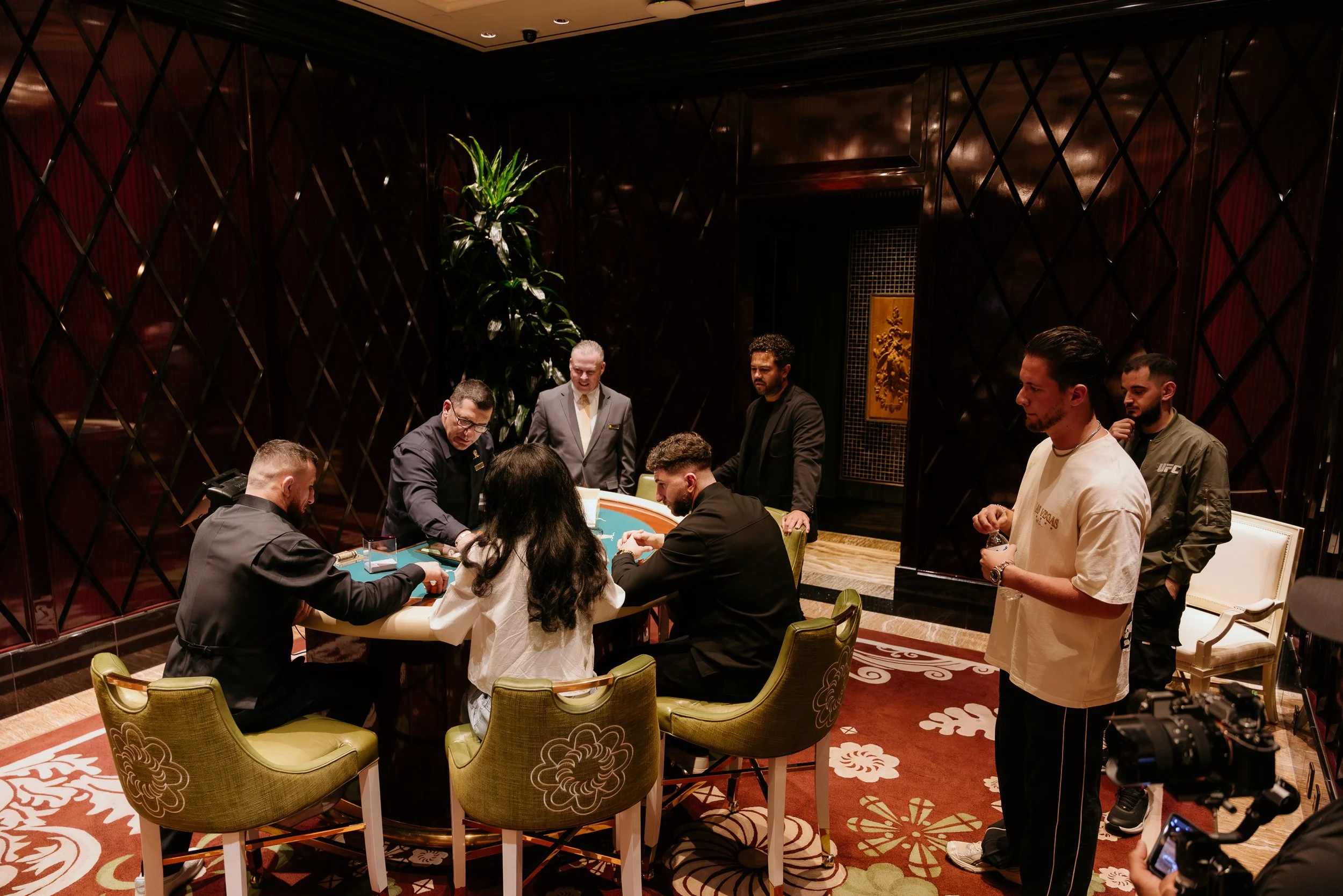 Merab Dvalishvili  and Alex Schenberg shaking hands after the shoot Wynn Las Vegas
