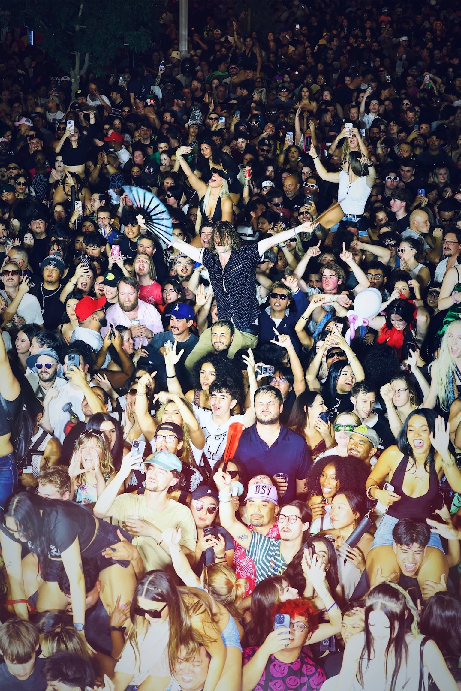 The pinnacle moment of the Major Lazer set with a massive confetti explosion over the Fremont East District, showcasing world-class event production by @dmahoneyphoto.
