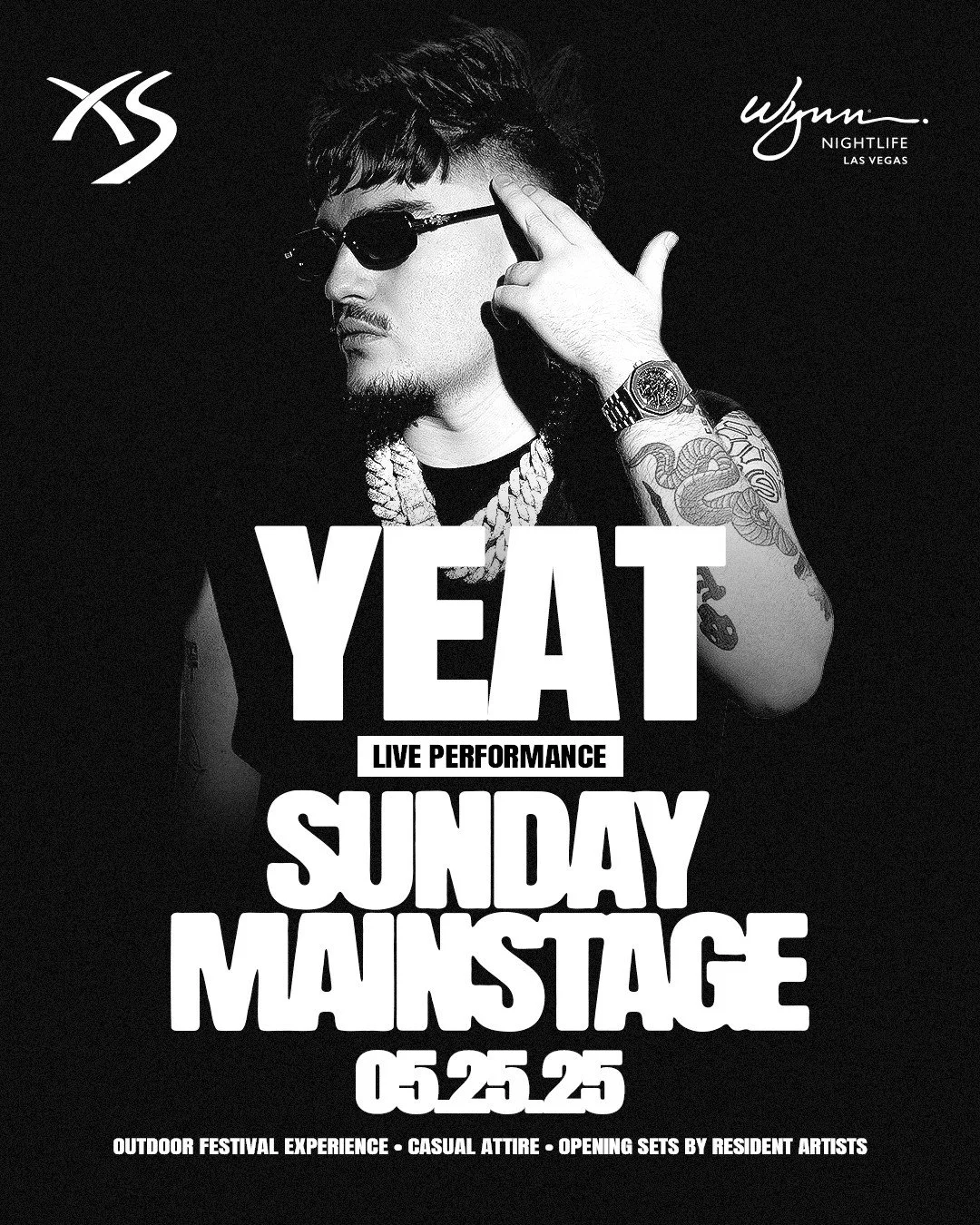YEAT Live performance at Sunday Mainstage 2025 at XS Las vegas flyer. Wynn Nightlife Las Vegas