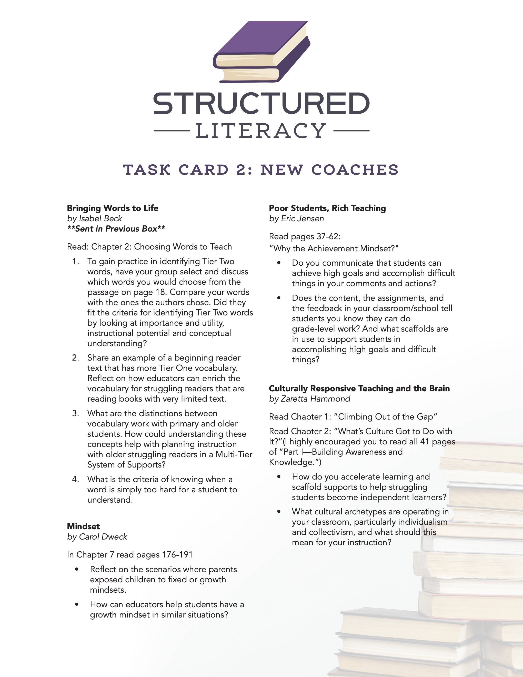 Structured Literacy Task Card 2 New Coaches (PDF)