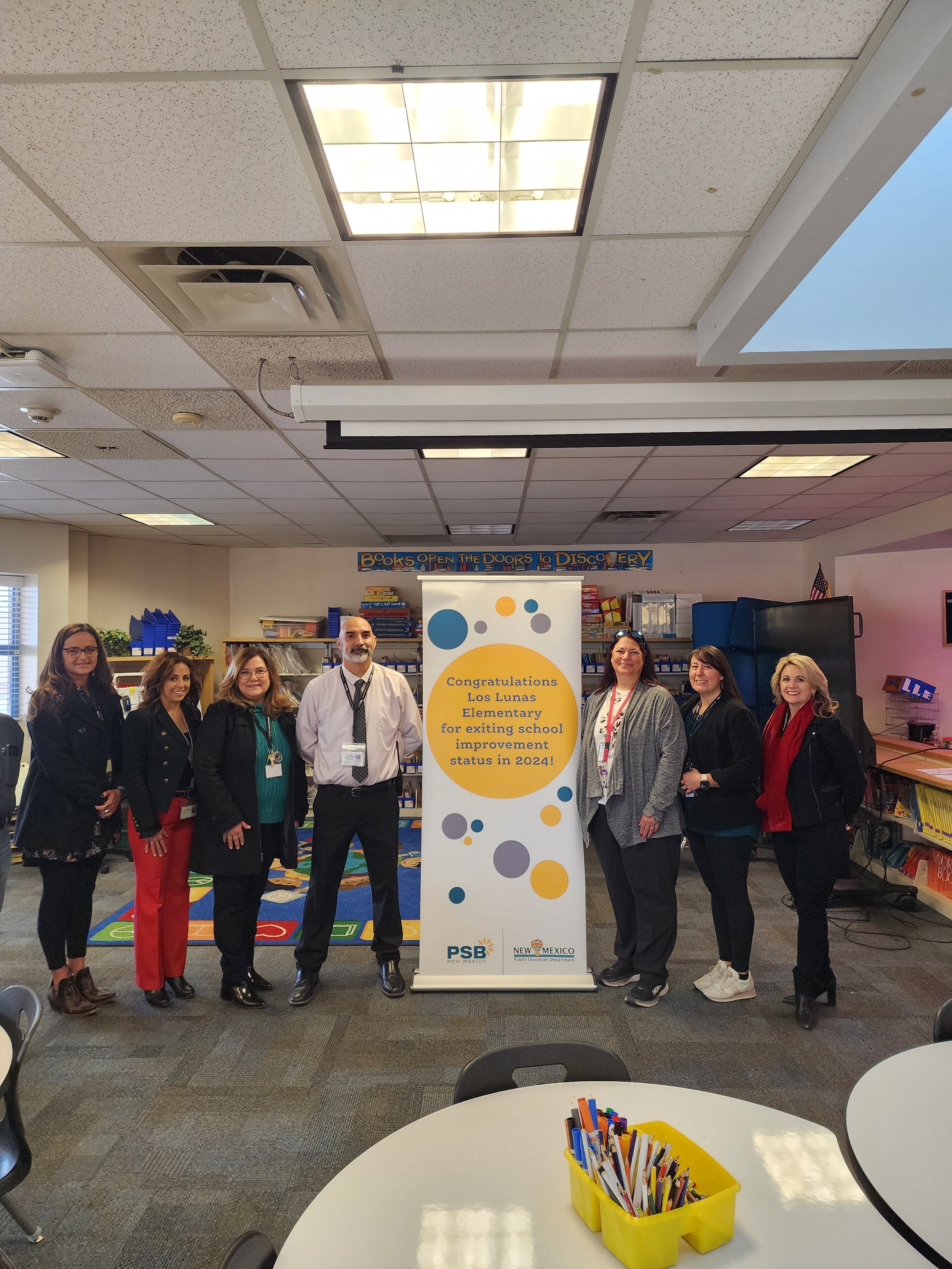 Los Lunas Elementary: Suzy Chavez, Director of Professional Learning; Susan D. Chavez, Acting Superintendent; Karla Dow, Director of Accountability; Matt Pendrak, Principal; Cassandra Johnson-Passeno, Assistant Principal; Adrianna Avent, Assistant Pr