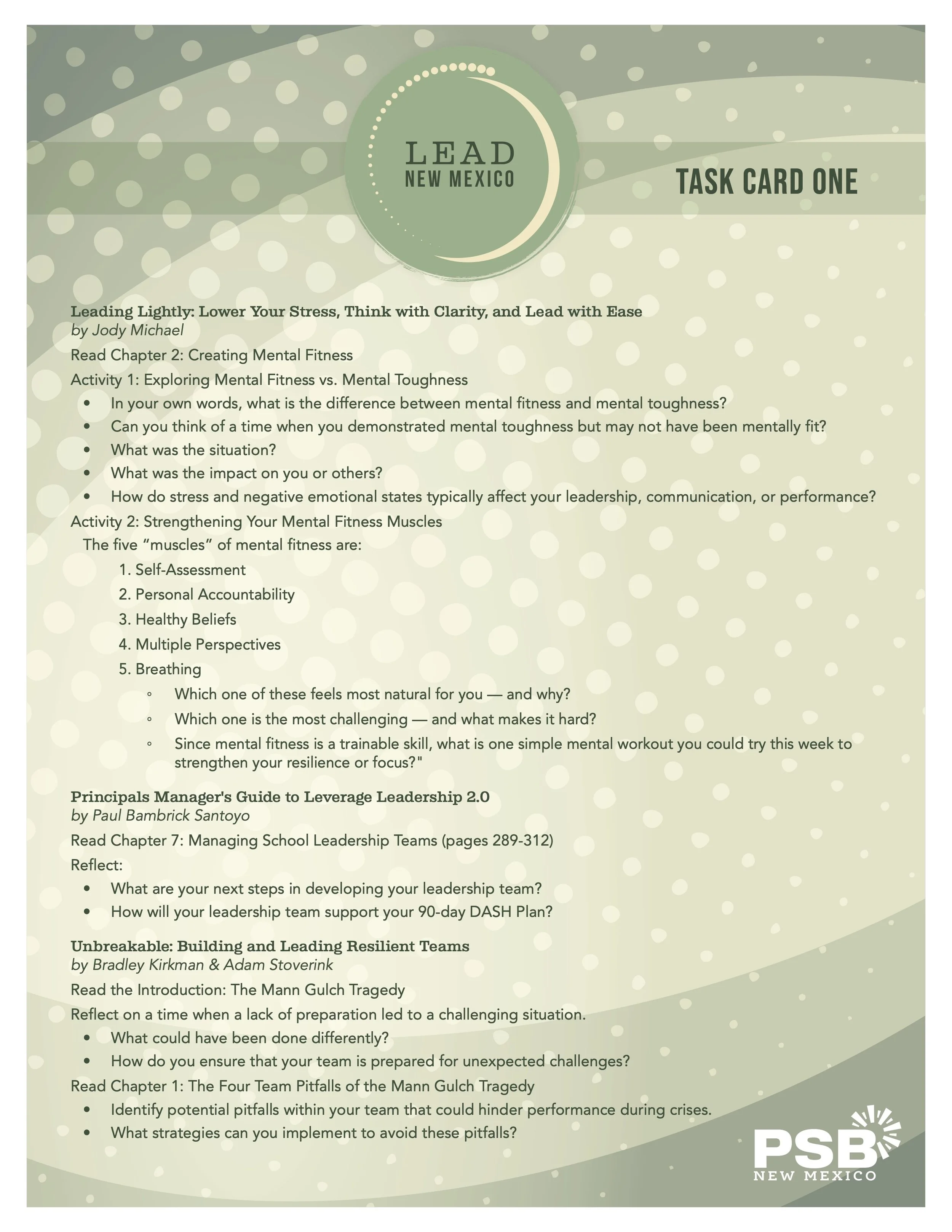 RISE Task Cards — PSB NM Support