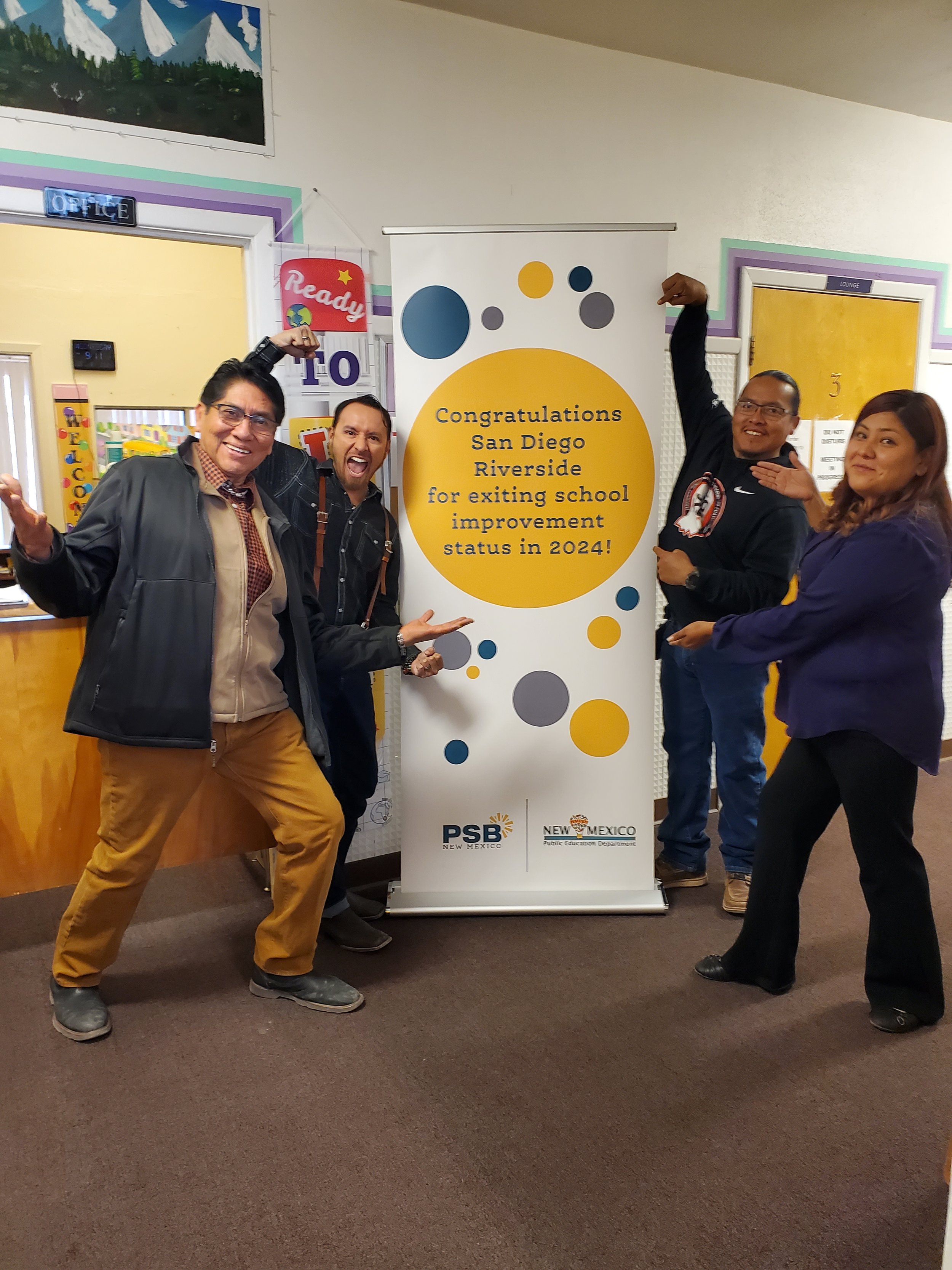 San Diego Riverside: John F. Toya, Art Teacher; Joe Dan Lovato, Director/Principal; Dominic Toya, Native Language; Kira Loretto, Ed Fellow/EA