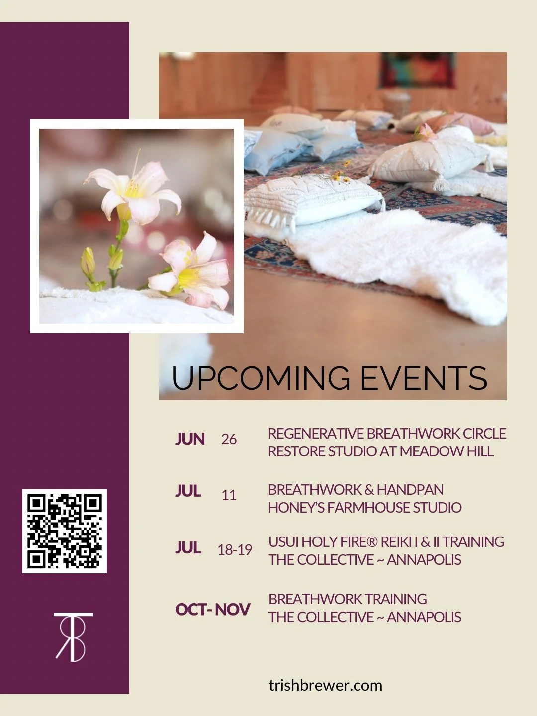 ⁣
Summer and fall are shaping up! ⁣
⁣
𝗛𝗲𝗿𝗲&rsquo;𝘀 𝘄𝗵𝗮𝘁&rsquo;𝘀 𝗰𝗼𝗺𝗶𝗻𝗴 𝘂𝗽:⁣
⁣
𝗝𝘂𝗻𝗲 𝟮𝟲 &middot; 𝗕𝗿𝗲𝗮𝘁𝗵𝘄𝗼𝗿𝗸 + 𝗥𝗲𝗶𝗸𝗶 𝗖𝗶𝗿𝗰𝗹𝗲⁣
6&ndash;7:30 PM &middot; Restore Studio, Annapolis⁣
Release. Reset. Restore.⁣
⁣
𝗝?