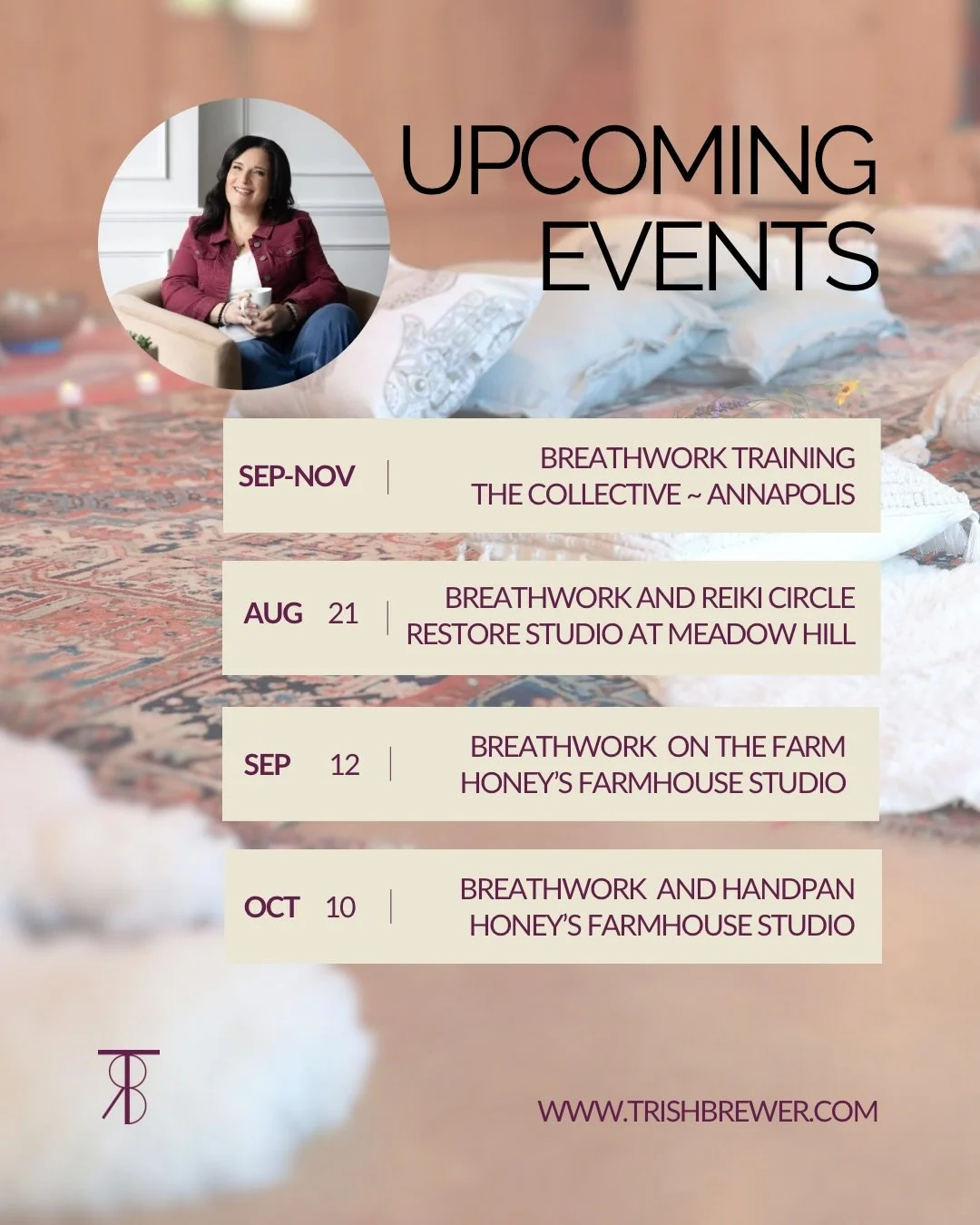 ⁣
Spots are moving fast this season.⁣
⁣
The August 21st Circle is filling up, Activation Breathwork Certification has just a few spaces left, and the Illuminate Breathwork &amp; Handpan Sound is back by popular demand &mdash; swipe for details, link 