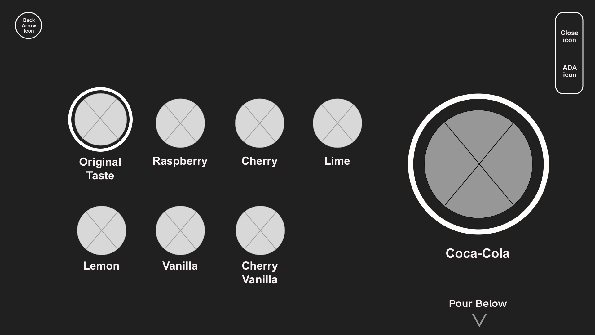 Beverage Selection Wireframe with Caption 1
