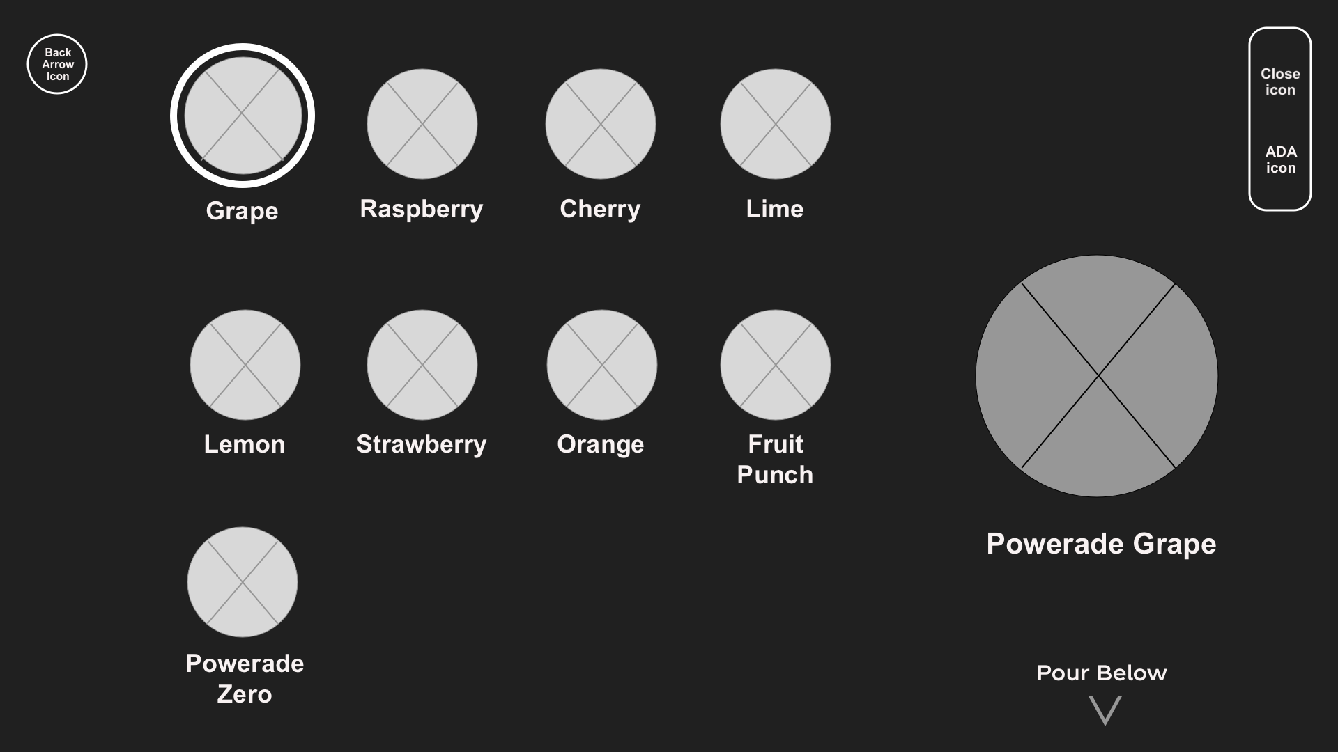 Beverage Selection Wireframe with Caption 2