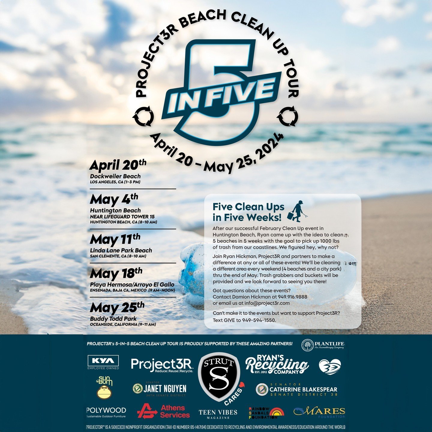 Join us this weekend for a beach clean up with Project 3R! We are proud to partner with Ryan's Recycling and Project 3R along with many other awesome companies to help keep our beaches clean. #CreatingABetterPlace #beachcleanup