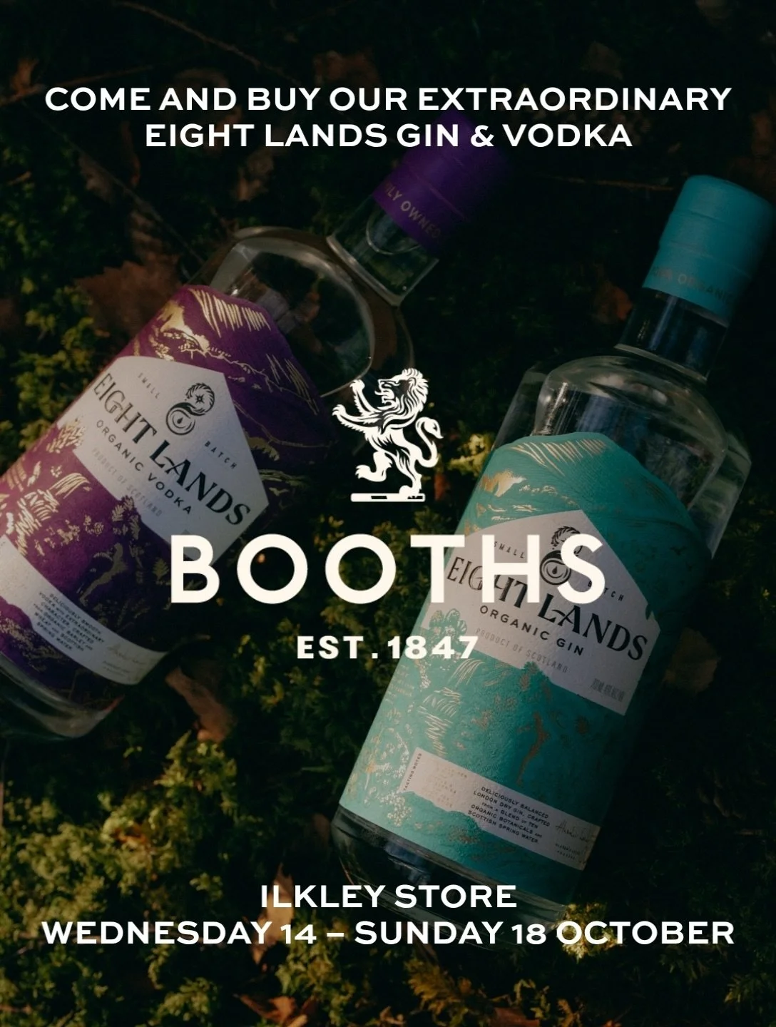 We&rsquo;re popping up at @boothscountry in Ilkley this week!

From Wednesday 14th to Sunday 18th October, come sample and shop our Gold Medal-winning, deliciously smooth Organic Gin and Vodka, both available at a special launch price.

If you&rsquo;