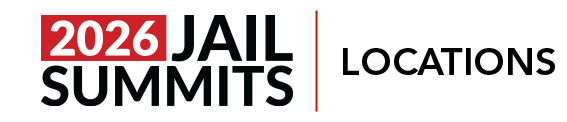Text reading '2026 JAIL SUMMITS LOCATIONS' on a red background.