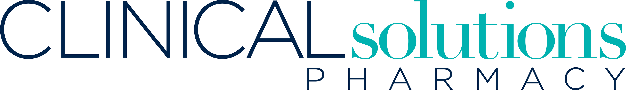 Logo for Clinical Solutions Pharmacy with the words 'CLINICAL solutions PHARMACY' in stylized font and colors