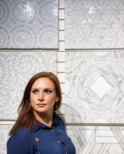 Lynley in our tile showroom.