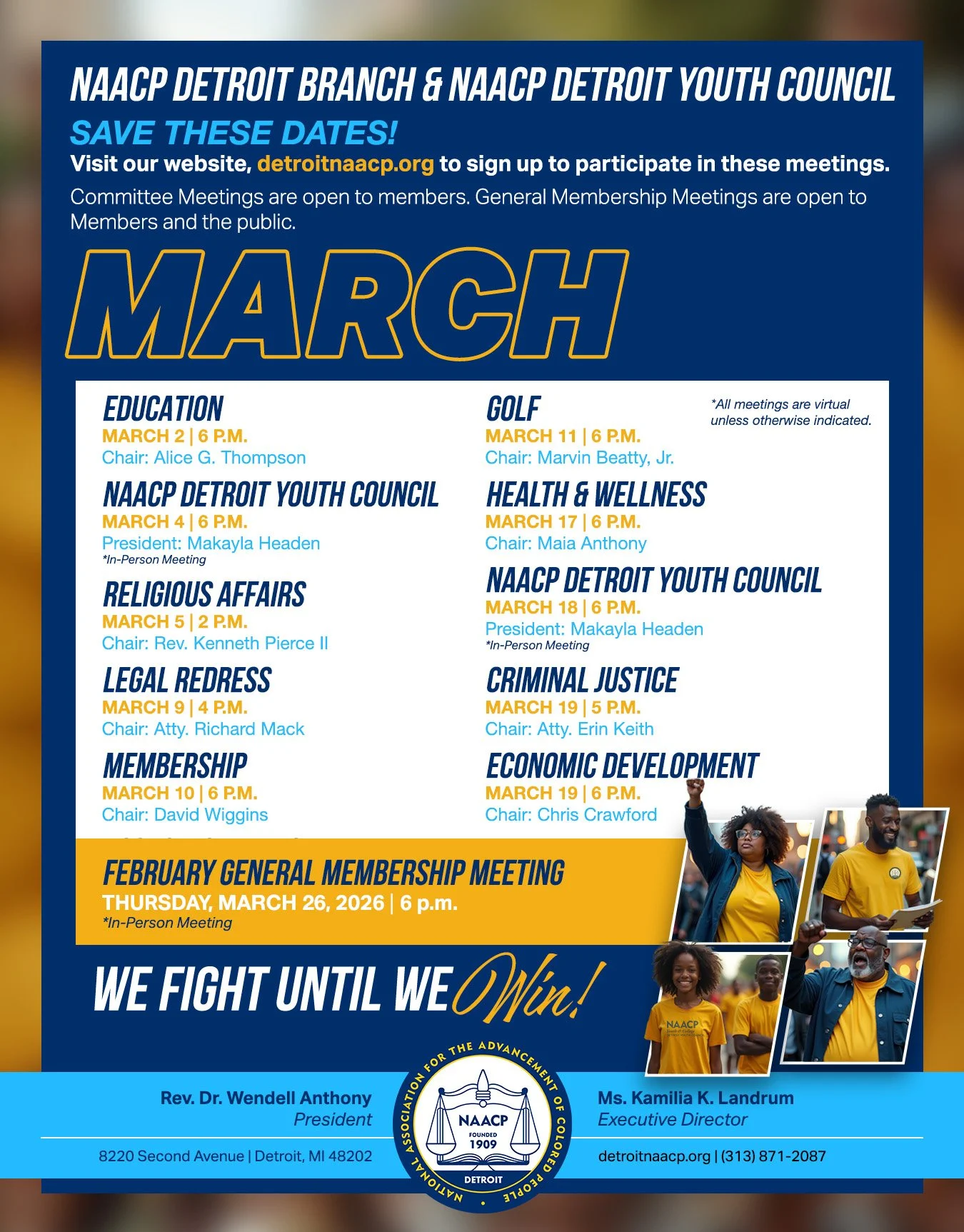 MARCH 2026 MEETINGS SCHEDULE
