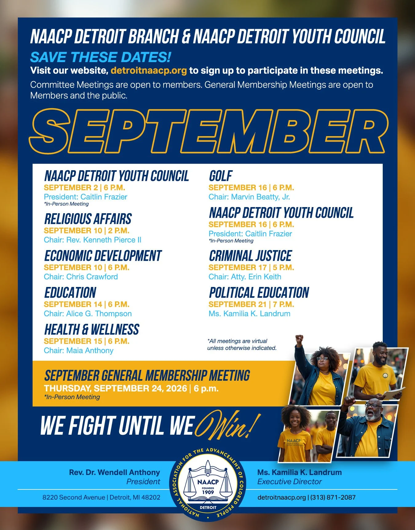 SEPTEMBER 2026 MEETINGS SCHEDULE