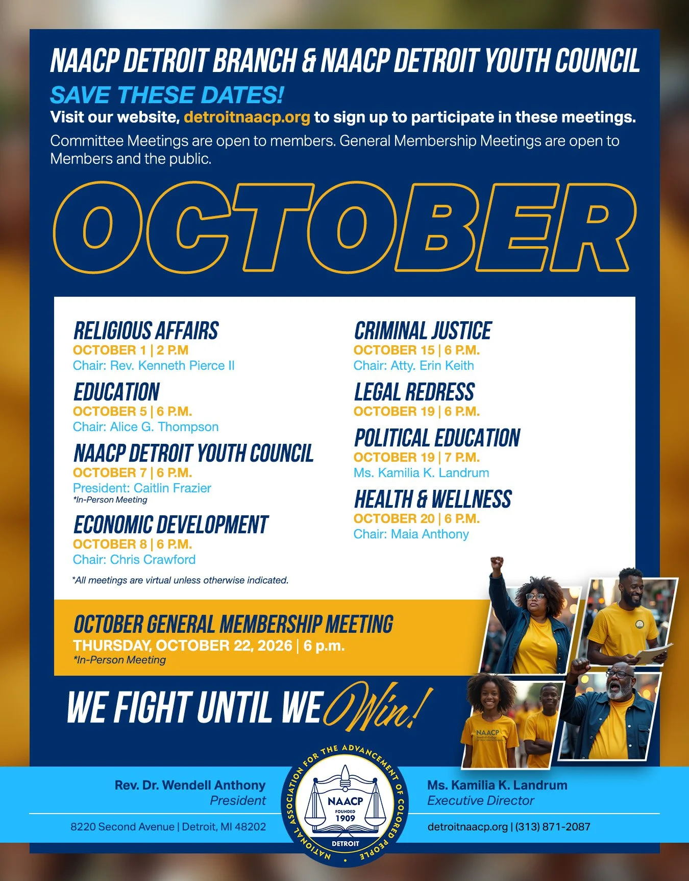 OCTOBER 2026 MEETINGS SCHEDULE