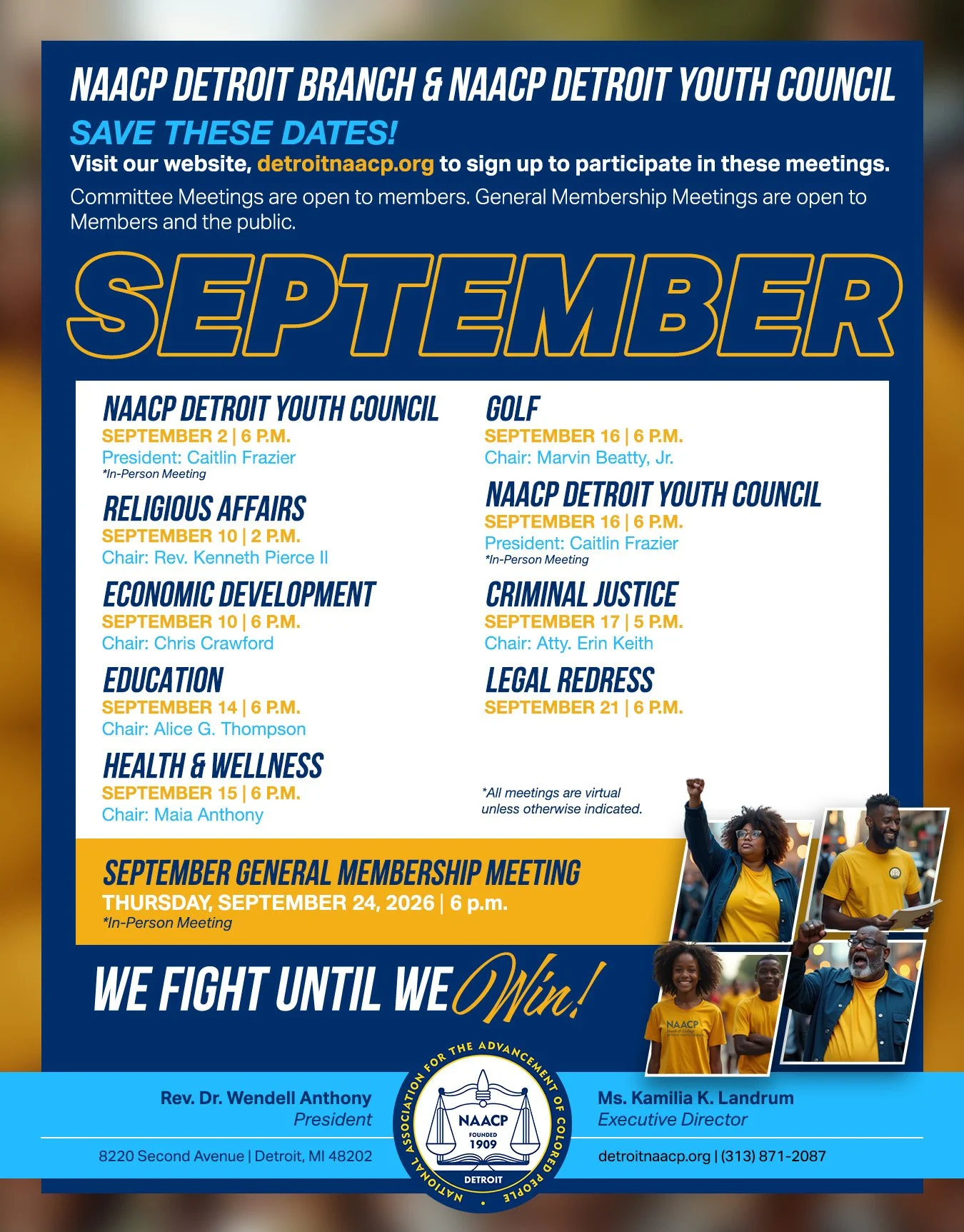 SEPTEMBER 2026 MEETINGS SCHEDULE