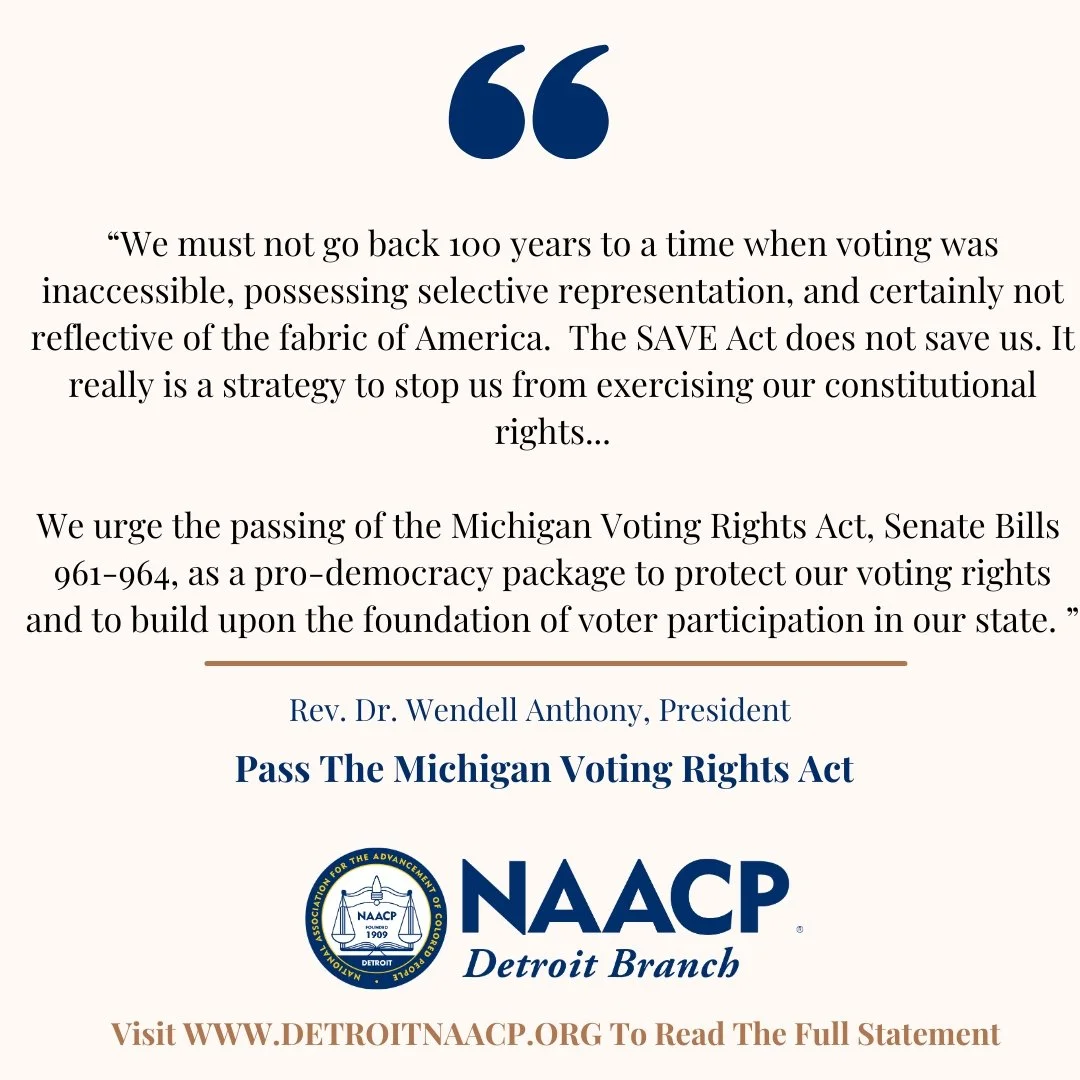 PRESS RELEASE - PASS THE MICHIGAN VOTING RIGHTS ACT!