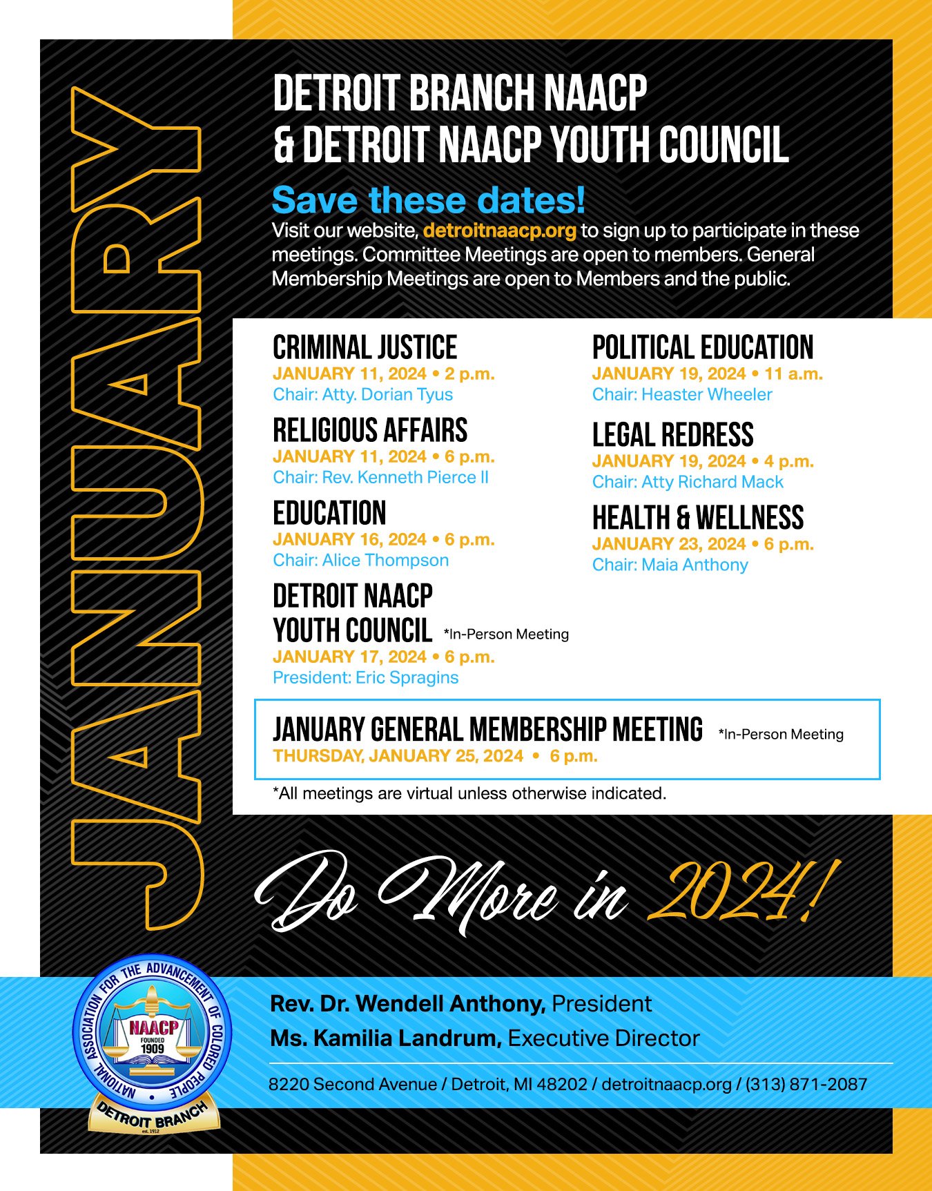 JANUARY 2024 MEETING SCHEDULE — NAACP Detroit Branch