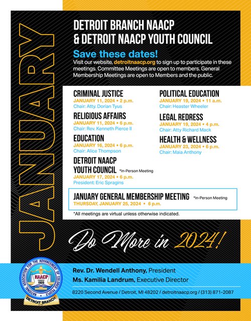 JANUARY 2024 MEETING SCHEDULE — Detroit Branch NAACP