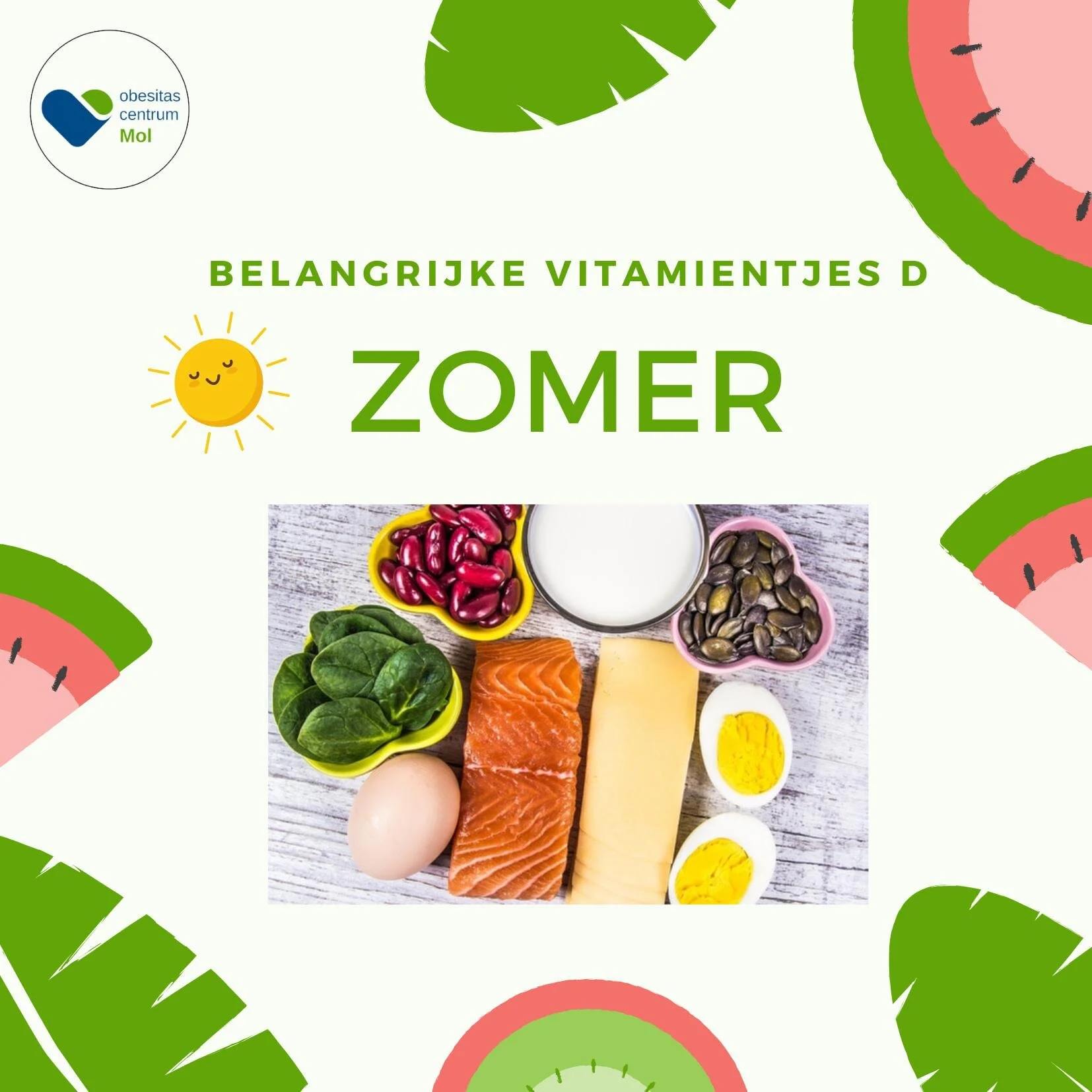 Hier is de zon! ☀☀☀

Zon is de belangrijkste bron van vitamine D.

Waarom is vitamine D zo belangrijk?

Vit D is een belangrijke factor bij de opname van calcium en fosfor, deze zijn nodig voor sterke botten en een goede spierfunctie.

Na een bariatr