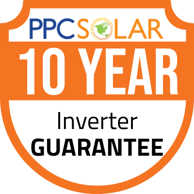 PPC Solar 10 year Inverter Guarantee badge.