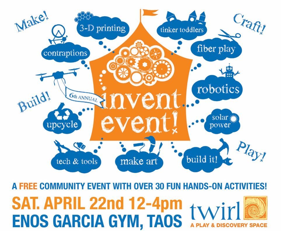 This Saturday! April 22nd, 2-4pm at Enos Garcia Gym in Taos. We hope to see you there!
.
.
.
#taos #inventevent #newmexico #makerfair