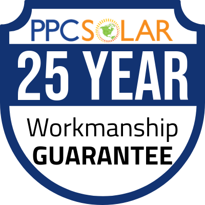 PPC Solar 25 Year Workmanship Guarantee badge.