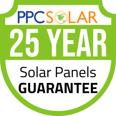 PPC Solar 25 Year Solar Panels Guarantee badge.