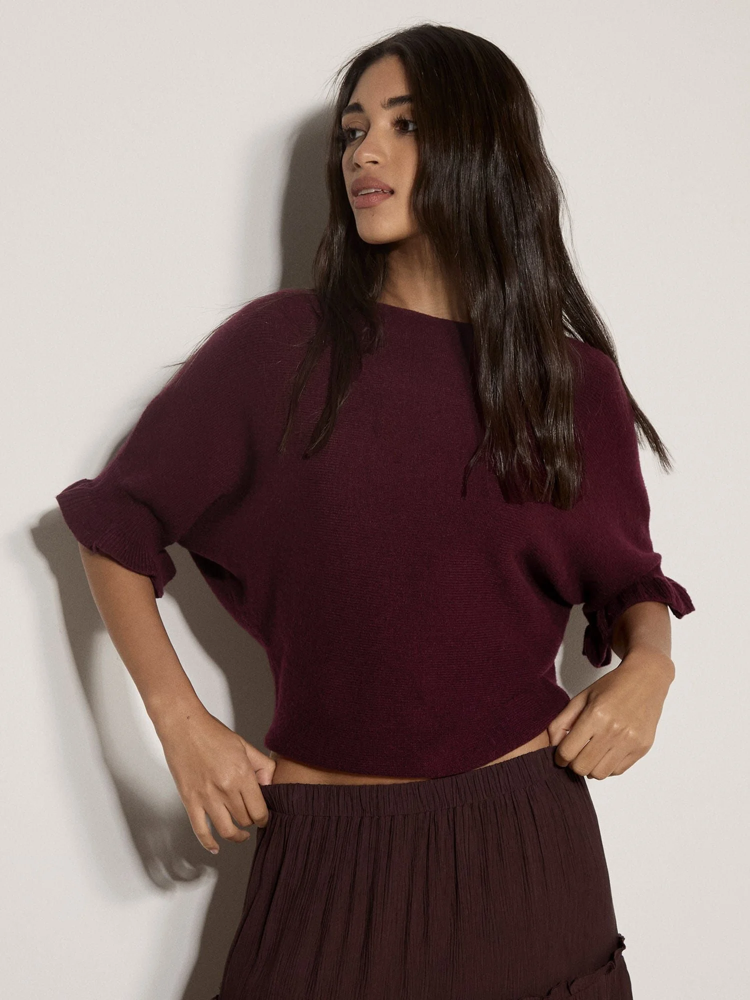 Haut chauve-souris en tricot doux - Apricot