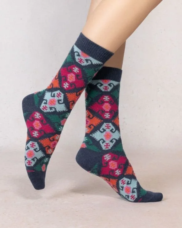 Chaussette Cachemire Tapisserie Ecru - BLEUFORET