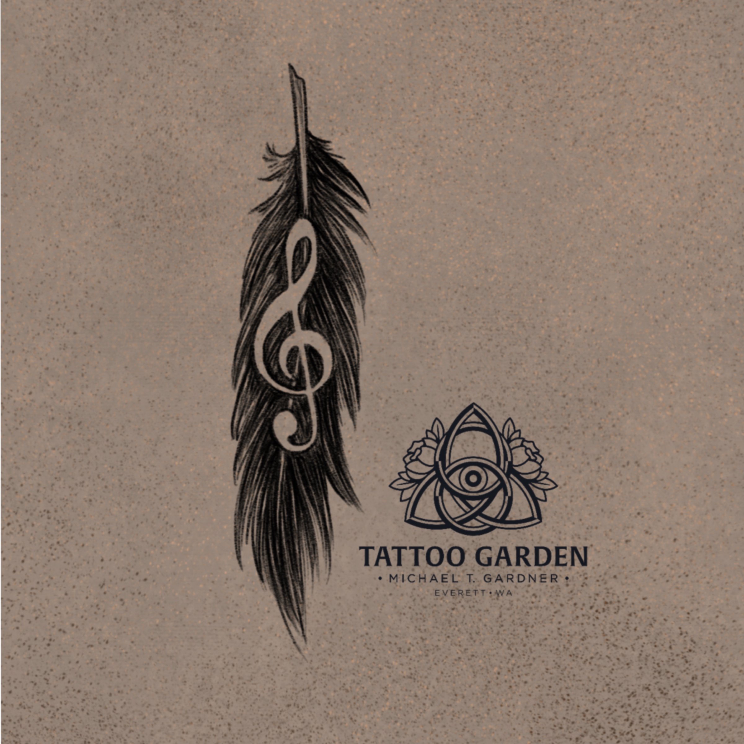 Feather with cutout treble clef