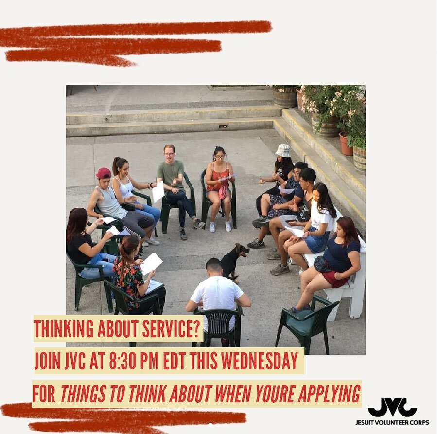 Are You Thinking About Service?
Why should you consider and apply for a service program like the Jesuit Volunteer Corps?
Join staff and Former Jesuit Volunteer to talk about the foundation, formation, and future of JVC. 

Link in bio  Post-Graduate O