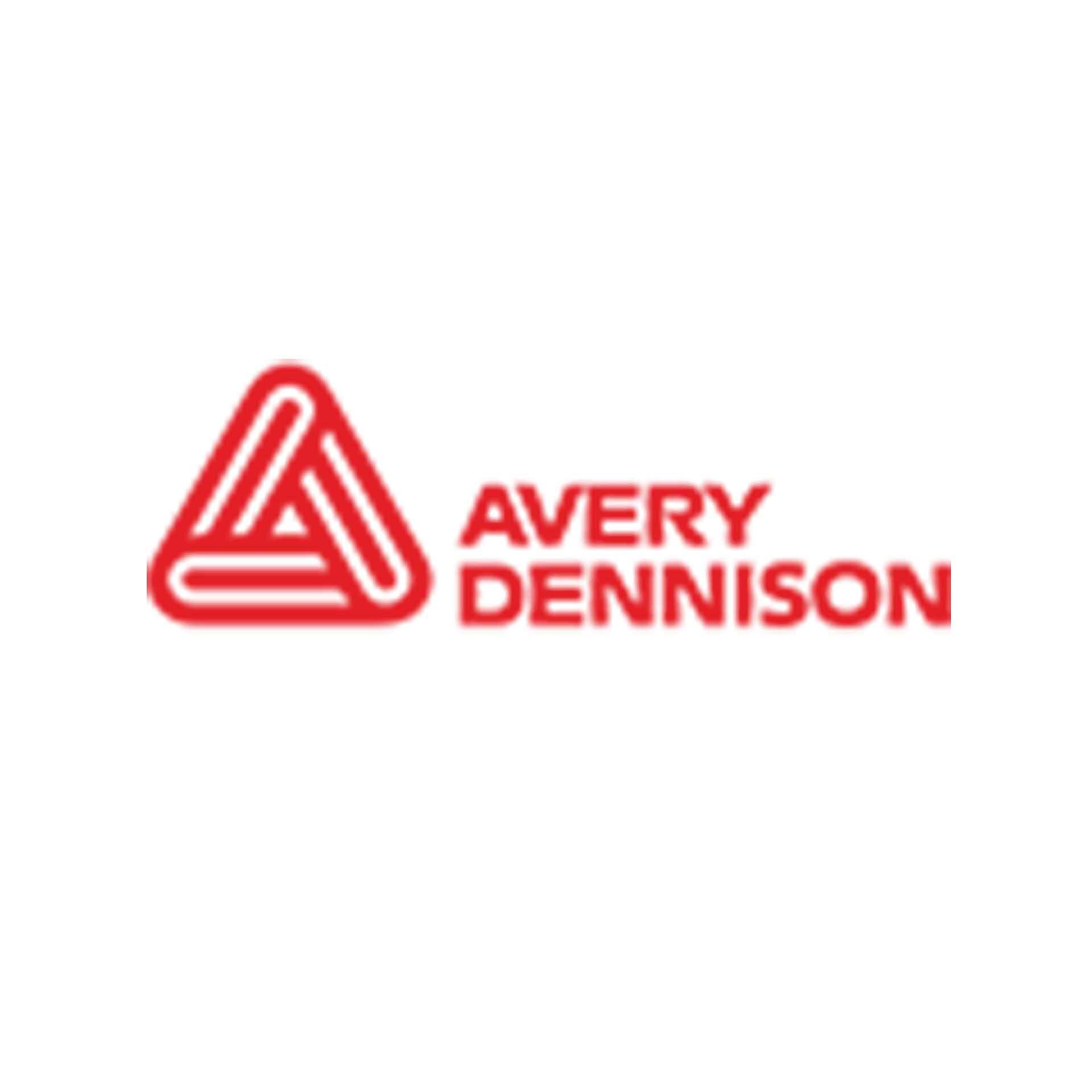 Avery Dennison logo in red with a triangular design and text.