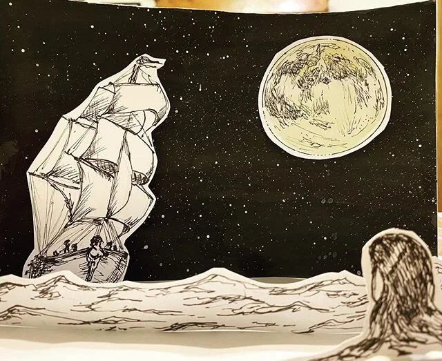 Quarantine art project: Siren Song #2: &ldquo;So she sang, though no one was there to hear her. She sang to the moon, to the stars, to the souls lost at sea, and the ghosts who strode over the waves.&rdquo;
.
.
Pen and ink, India ink. Paper cut out o