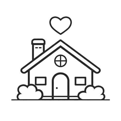 A drawing of a house with a heart over it representing the Newlywed relationship stage