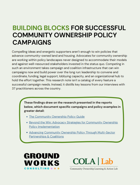 Building Blocks for Successful Community Ownership Policy Campaigns