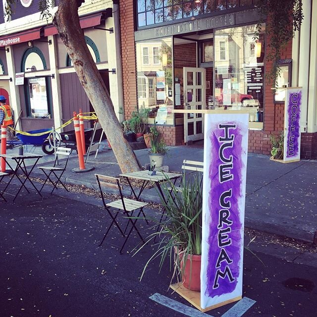 Awww, Open-Air 6-ft distanced tables. Even got little succulents on &lsquo;em. Leaving plenty of sidewalk space for walking by and queuing up. ☺️ We&rsquo;re open Tu-Sat 8-5 (except noon-1).