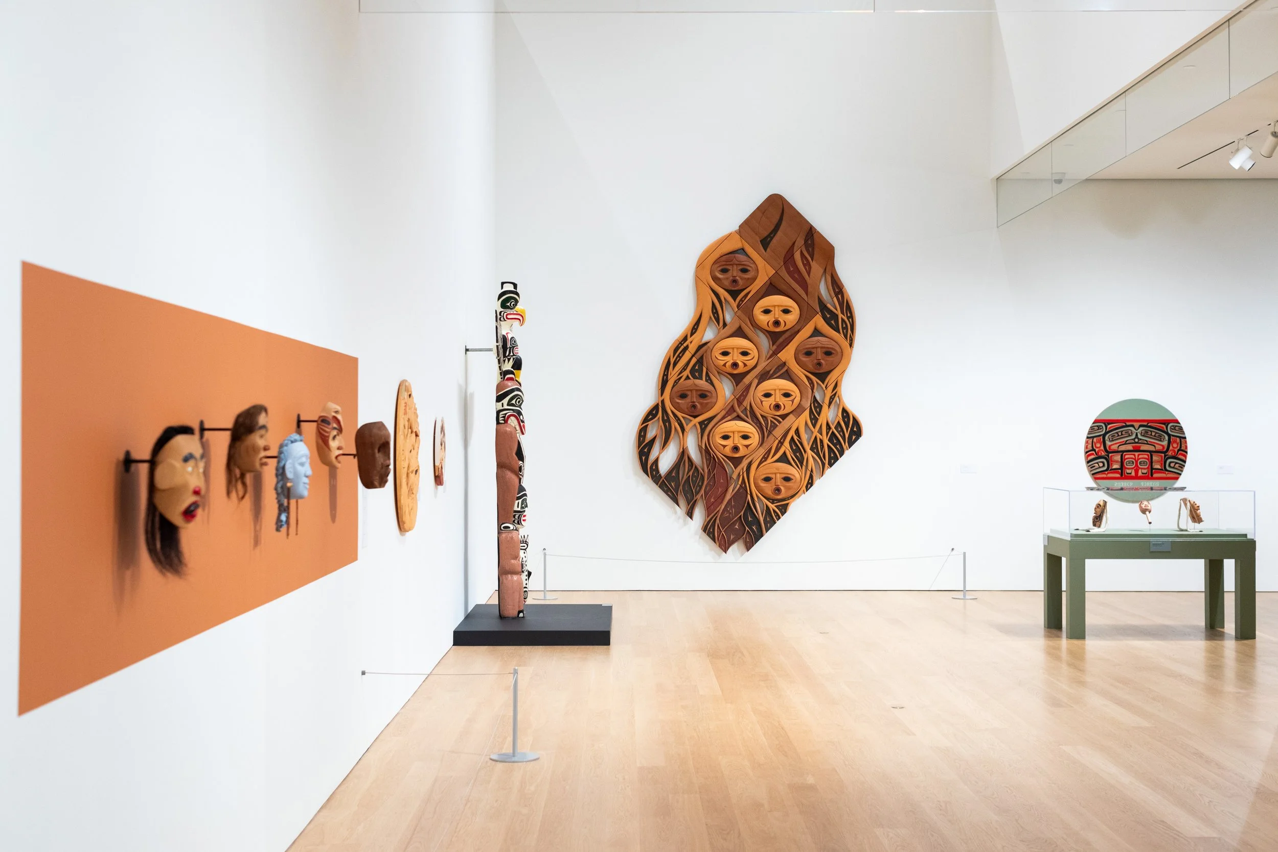 Installation view of "Curve! Women Carvers on the Northwest Coast," Audain Art Museum, Whistler, Canada, 2024. Photo: Oisin McHugh Photo.
