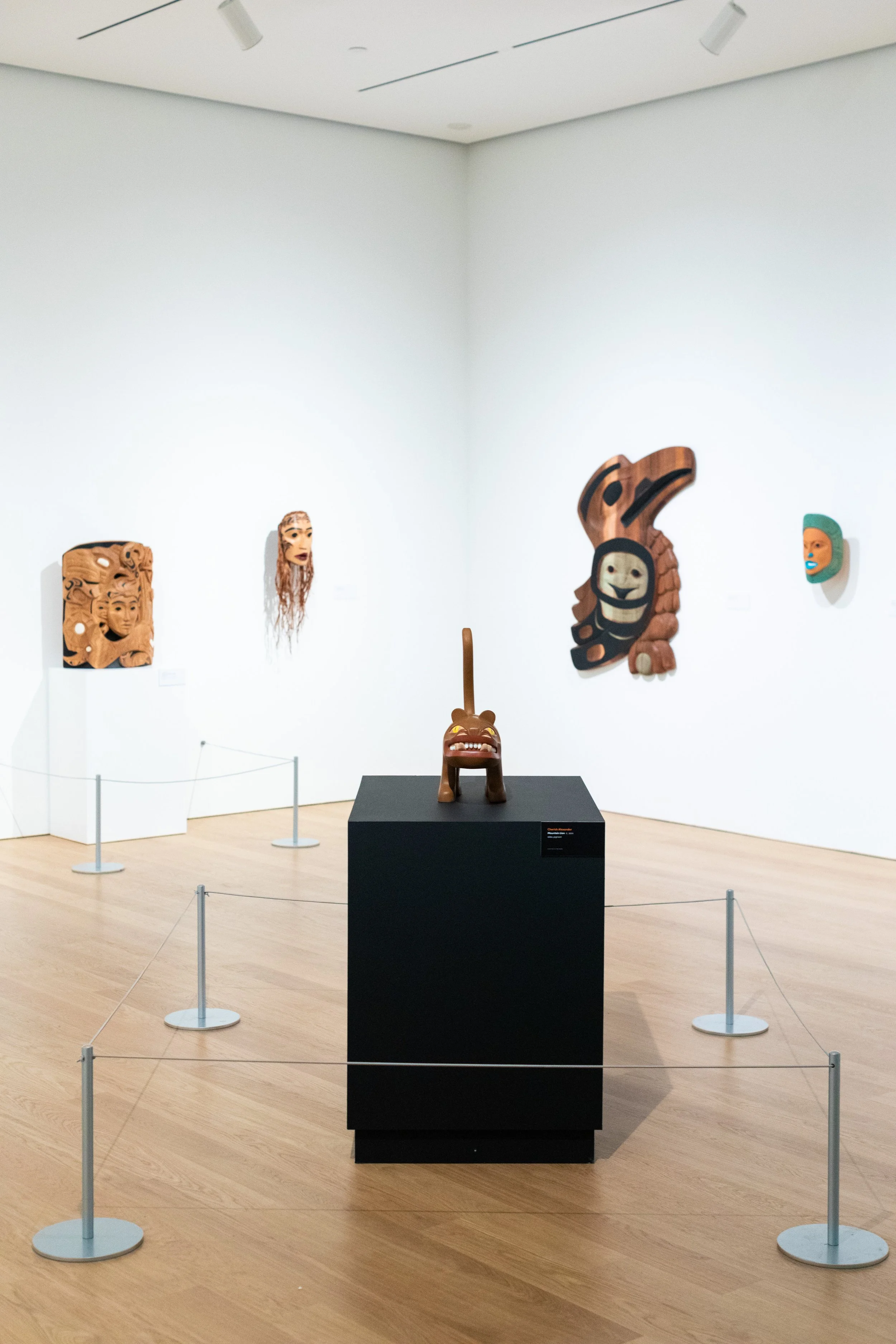 Installation view of "Curve! Women Carvers on the Northwest Coast," Audain Art Museum, Whistler, Canada, 2024. Photo: Oisin McHugh Photo.